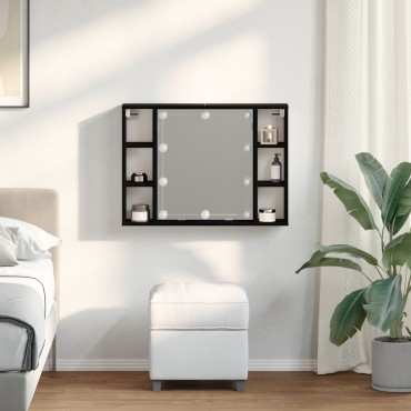 vidaXL Καθρέφτης Ντουλάπι LED - Μαύρη Δρυς - 76x15x55cm - Κατασκευασμένο από Επεξεργασμένο Ξύλο 1 τεμ.