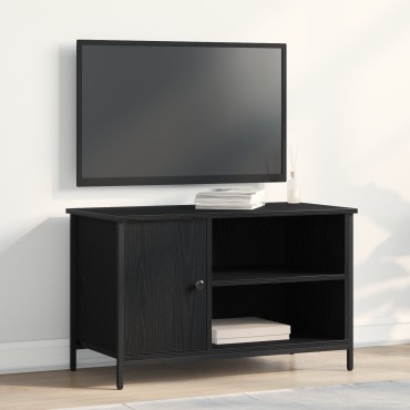 vidaXL Κάστρο Τηλεόρασης Μαύρο Δρυς 80x40x50cm Επεξεργασμένο Ξύλο και Χάλυβας