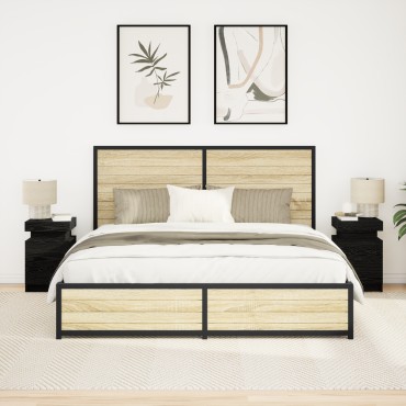 vidaXL Κομοδίνο με Φώτα LED 2 τεμ. Μαύρο Δρυς 35x39x55 εκ