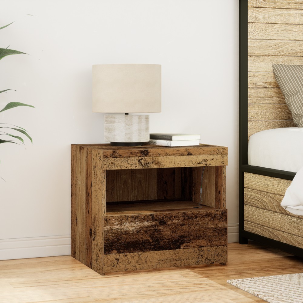 κομοδίνο vidaXL με LED φώτα παλιού ξύλου 50x40x45cm 1 τεμ.