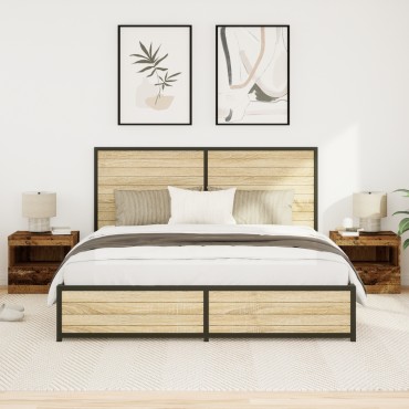 vidaXL Κομοδίνα με LED Φώτα 2 τεμ. Παλιό Ξύλο 50x40x45 εκ