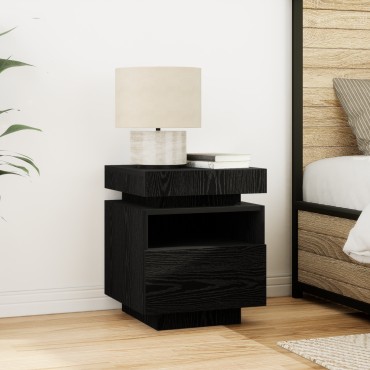 vidaXL Κομοδίνο με LED Φώτα Μαύρη Δρυς 40x39x48,5 εκ 1 τεμ.