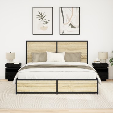 vidaXL Κομοδίνο με LED Φώτα 2 τεμ. Μαύρο Δρυς 40x39x48,5 εκ