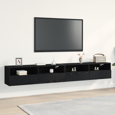 vidaXL Ντουλάπια Τηλεόρασης 2 τεμ. Μαύρο Δρυς 100x30x30cm Επεξεργασμένο Ξύλο