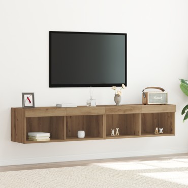 vidaXL Ντουλάπες Τηλεόρασης με LED Φώτα 2 τεμ. Καρυδιά 80x30x30 εκ