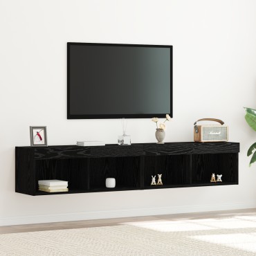 vidaXL Κάγκελα Τηλεόρασης με LED Φώτα 2 τεμ. Μαύρη Δρυς 80x30x30 εκ