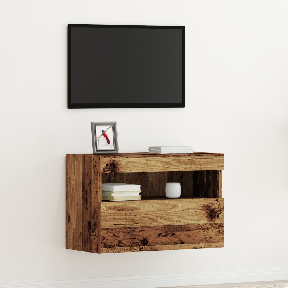 vidaXL Τηλεοπτική Βαθμίδα με LED Φώτα Παλιό Ξύλο 60x30x40 εκ