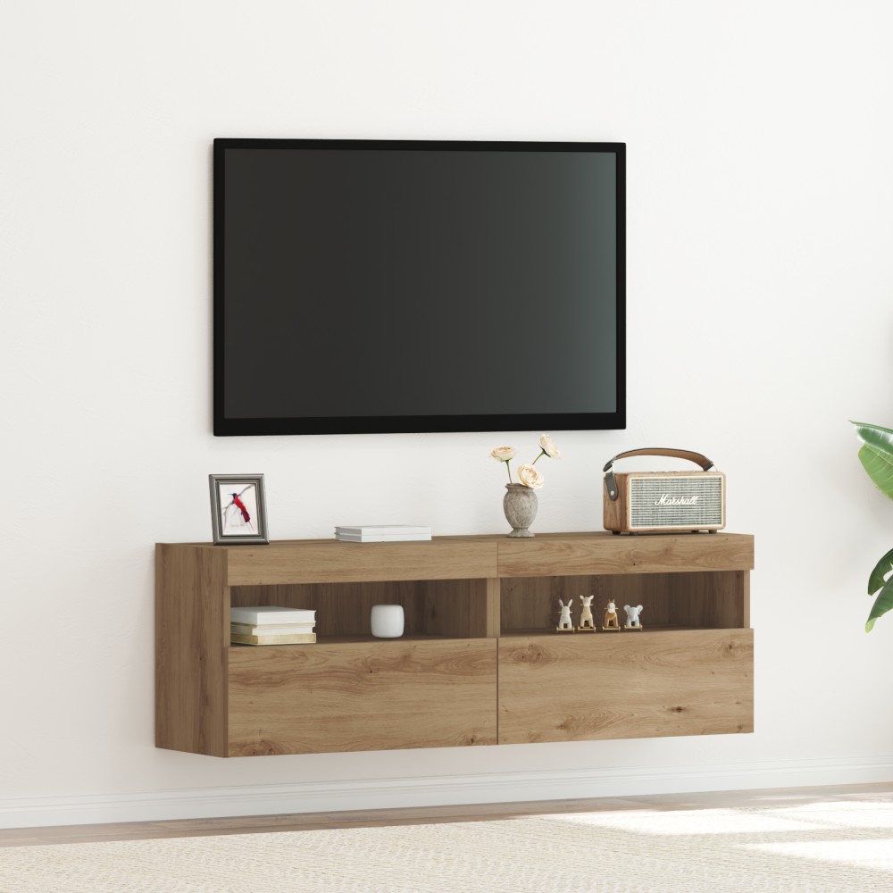 vidaXL Κάθετοι Τοίχοι Τηλεόρασης με LED Φώτα 2 τεμ. Καρυδιά 60x30x40 εκ