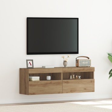 vidaXL Κάθετοι Τοίχοι Τηλεόρασης με LED Φώτα 2 τεμ. Καρυδιά 60x30x40 εκ