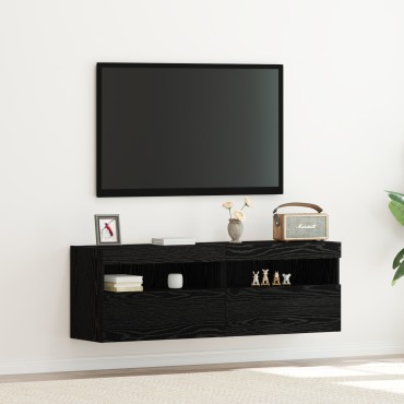 vidaXL Κονσόλες Τηλεόρασης με Φώτα LED 2 τεμ. Μαύρη Δρυς 60x30x40 εκ