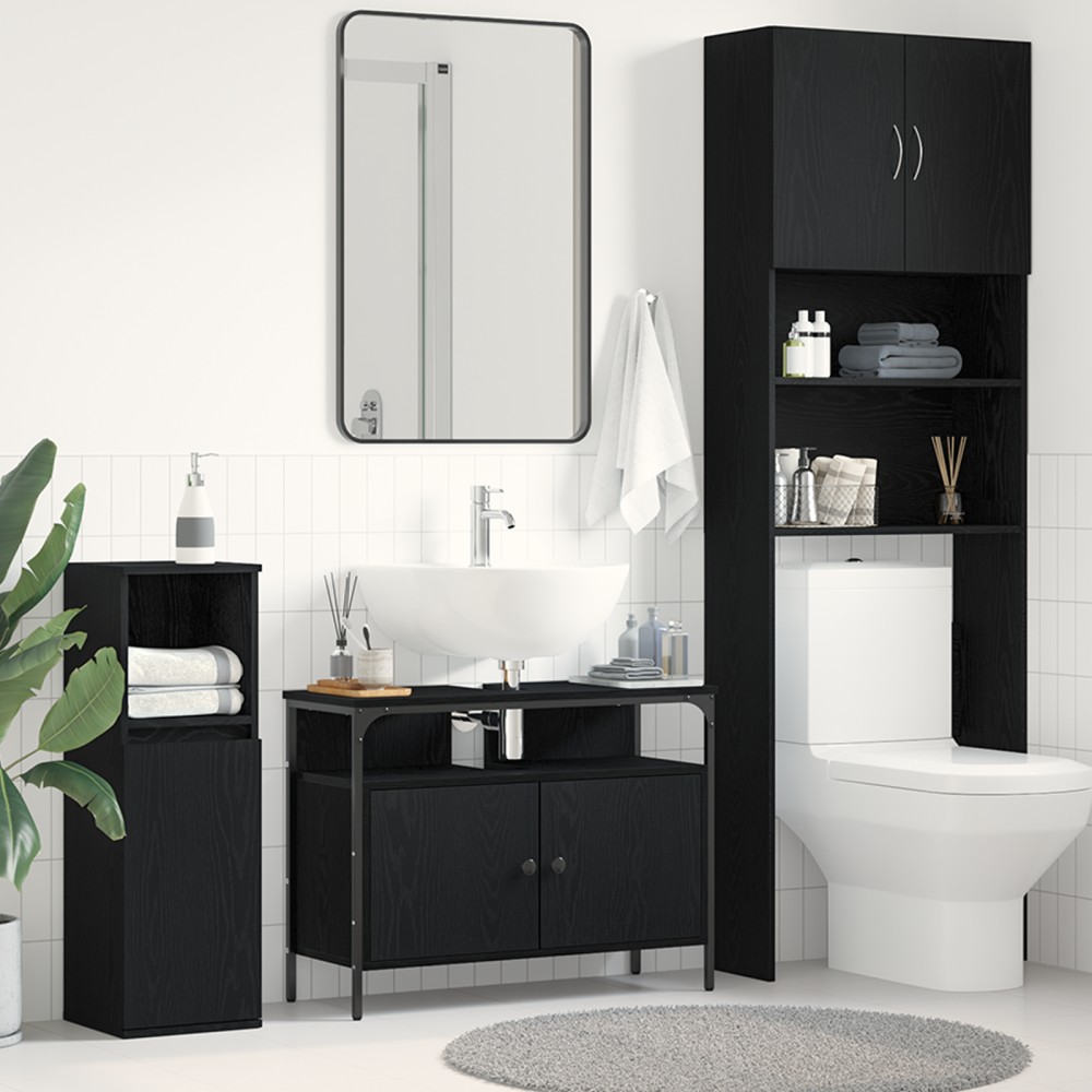 vidaXL Ντουλάπα Νιπτήρα Μαύρο Δρυς 80x30x60cm Κατασκευασμένο ξύλο 1 τεμ.