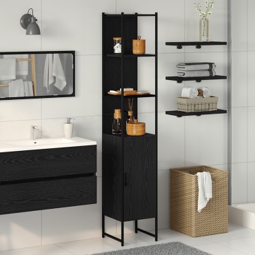 vidaXL Ντουλάπι Μπάνιου Μαύρο Δρυς 33x33x185,5cm Κατασκευασμένο ξύλο 1 τεμ.