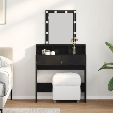 vidaXL Τουαλέτα με Καθρέφτη & LED Φώτα Μαύρο Δρυς Επεξεργασμένου Ξύλου