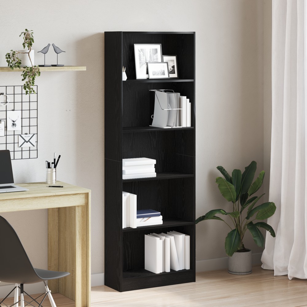 vidaXL Μαύρη Δρύινη Βιβλιοθήκη - 60x24x176 εκ 1 τεμ.