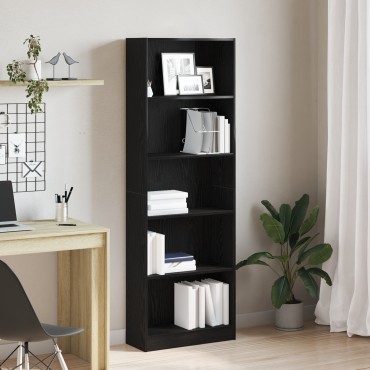 vidaXL Μαύρη Δρύινη Βιβλιοθήκη - 60x24x176 εκ 1 τεμ.