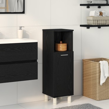 vidaXL Μαύρο Ντουλάπι Μπάνιου από Δρυ 30x30x95cm από Επεξεργασμένο Ξύλο