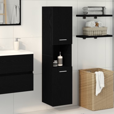 vidaXL Ντουλάπι Τοίχου Μπάνιου Μαύρο Δρυς 30x30x130cm από Ξύλο 1 τεμ.