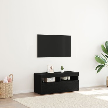 vidaXL Τηλεόραση Κάμπινγκ με LED Φώτα, Μαύρο Δρυς, 90x35x40 cm Επεξεργασμένο Ξύλο