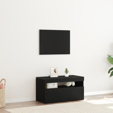 vidaXL Ντουλάπι τηλεόρασης με LED Φώτα Μαύρη Δρυς 75x35x40cm Επεξεργασμένο ξύλο