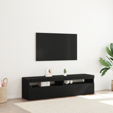 vidaXL Έπιπλα τηλεόρασης με φώτα LED 2 τεμ. Μαύρη Δρυς 75x35x40cm Επεξεργασμένο ξύλο