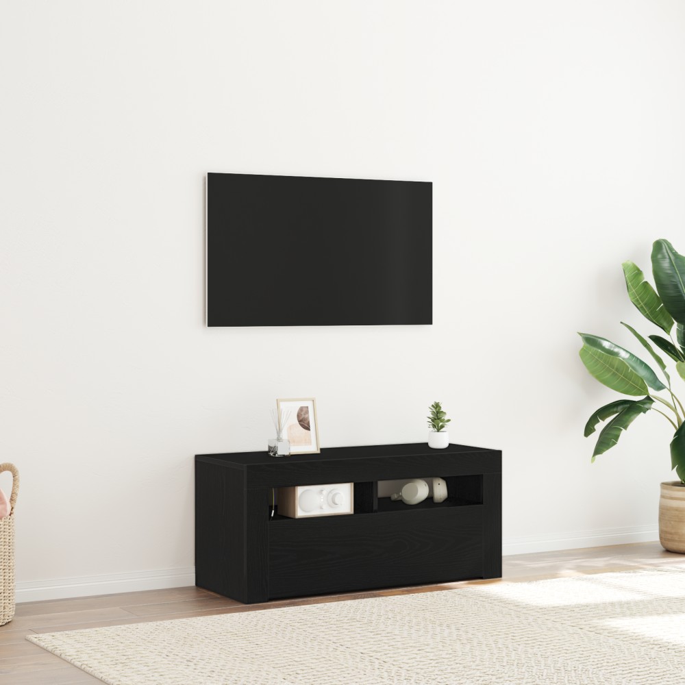 vidaXL Ντουλάπι τηλεόρασης με LED Μαύρη Δρυς 90x35x40cm Επεξεργασμένο ξύλο