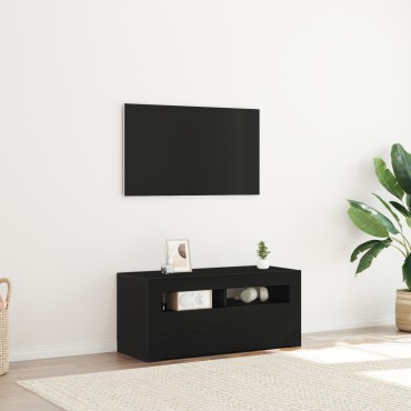 vidaXL Ντουλάπι τηλεόρασης με LED Μαύρη Δρυς 90x35x40cm Επεξεργασμένο ξύλο