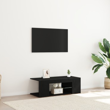 vidaXL Ντουλάπα τηλεόρασης με LED φώτα Μαύρη Δρυς 90x39x30cm από επεξεργασμένο ξύλο