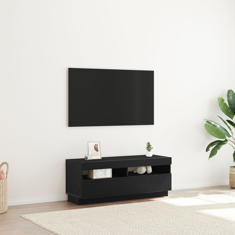 vidaXL Ντουλάπι τηλεόρασης με LED φώτα σε Μαύρο Δρυ 100x35x40cm από επεξεργασμένο ξύλο
