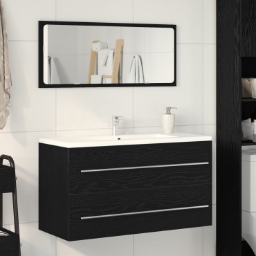 vidaXL Ντουλάπα με Καθρέφτη Μαύρη Βελανιδιά 90x45x1,5cm Κατασκευασμένο Ξύλο