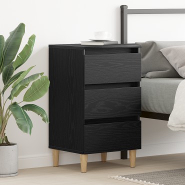 vidaXL Κομοδίνο με Ξύλινο Πόδι Μαύρη Δρυς 40x35x69 εκ 1 τεμ.