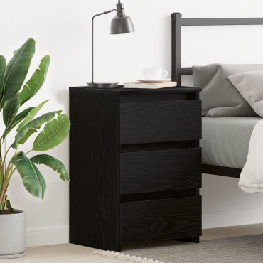 vidaXL Κομοδίνο Μαύρο Οξιά 40x35x62,5cm Επεξεργασμένο Ξύλο 1 τεμ.