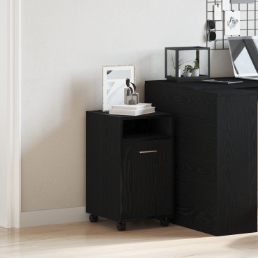 vidaXL Κομοδίνο με Ρόδες Μαύρο Δρυς 33x38x60cm Ξύλο 1 τεμ.