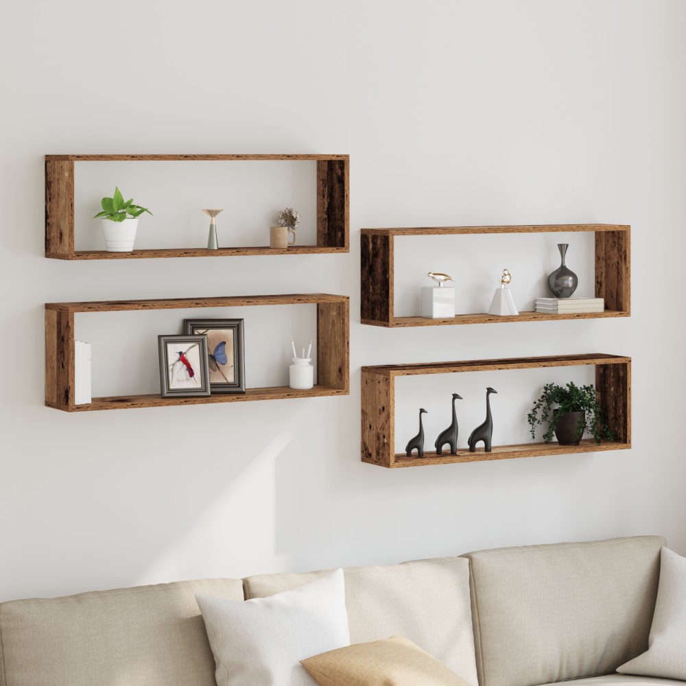 vidaXL Ράφια Τοίχου 4 τεμ. σε Παλιό Ξύλο 80x15x26cm Επεξεργασμένο Ξύλο