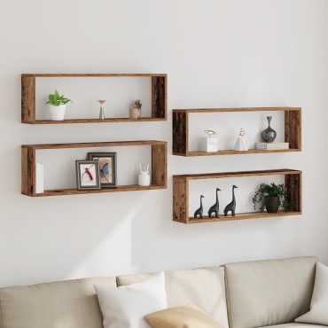 vidaXL Ράφια Τοίχου 4 τεμ. σε Παλιό Ξύλο 80x15x26cm Επεξεργασμένο Ξύλο