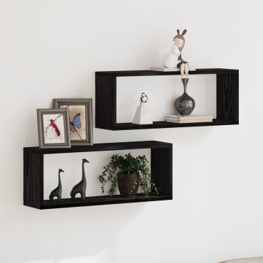 vidaXL Ράφια 2 Πακέτο Μαύρη Δρυς 60x15x23cm Κατασκευασμένα από Μηχανική Ξυλεία 1 τεμ.