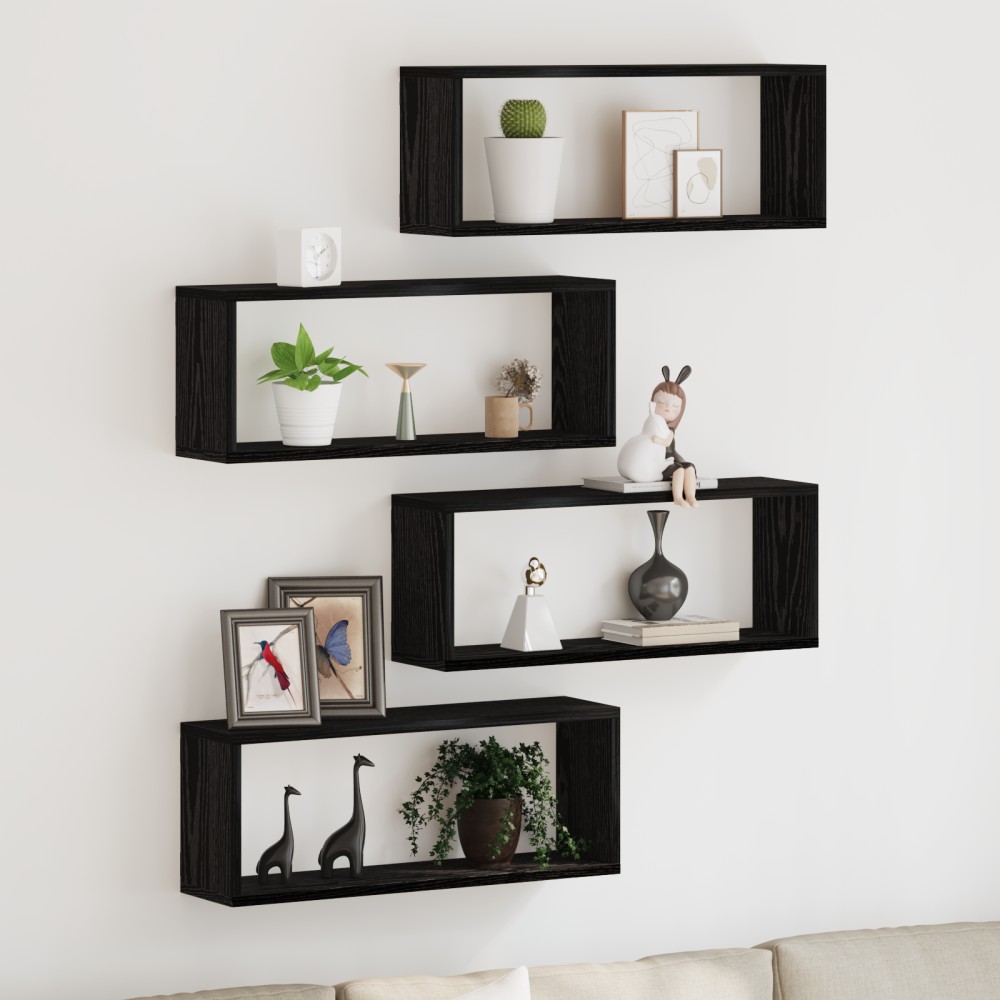 Σετ 4 Ραφιών vidaXL - Μαύρη Δρυς - 60x15x23cm - Φτιαγμένο από Μηχανική Ξυλεία