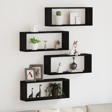Σετ 4 Ραφιών vidaXL - Μαύρη Δρυς - 60x15x23cm - Φτιαγμένο από Μηχανική Ξυλεία