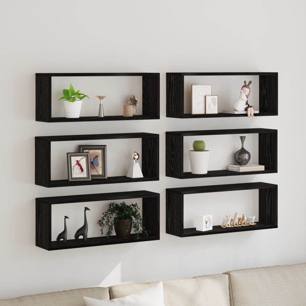 vidaXL Ράφια 6 τεμ. Μαύρη Δρυς 60x15x23cm Κατασκευασμένο Ξύλο