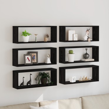 vidaXL Ράφια 6 τεμ. Μαύρη Δρυς 60x15x23cm Κατασκευασμένο Ξύλο