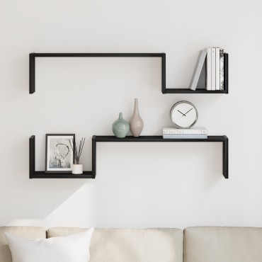 VidaXL Επιτοίχια Ράφα 2 τεμ. Μαύρη Οξιά 100x15x70cm Επεξεργασμένο Ξύλο