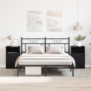 vidaXL Κομοδίνα 2 τεμ. Μαύρο Οξιά 40x35x65cm Επεξεργασμένο ξύλο