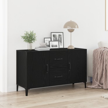 vidaXL Μαύρος Δρύινος Μπουφές - 100x36x60cm - Κατασκευασμένος από Μηχανικά Ξύλα 1 τεμ.