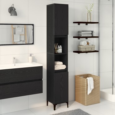 vidaXL Ντουλάπα Μπάνιου Μαύρη Δρυς 30x30x190cm Επεξεργασμένο Ξύλο 1 τεμ.