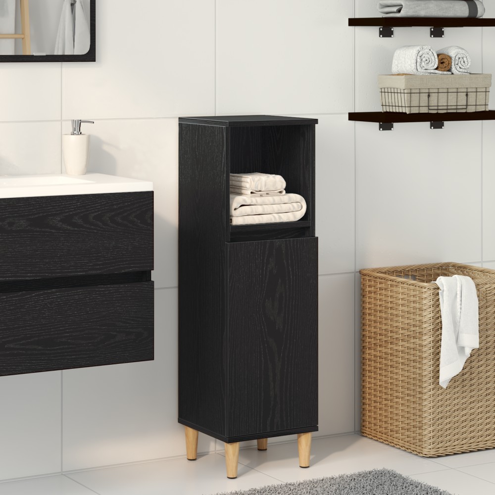 vidaXL Ντουλάπι Μπάνιου Μαύρη Οξυά 30x30x100cm Επεξεργασμένο Ξύλο 1 τεμ.