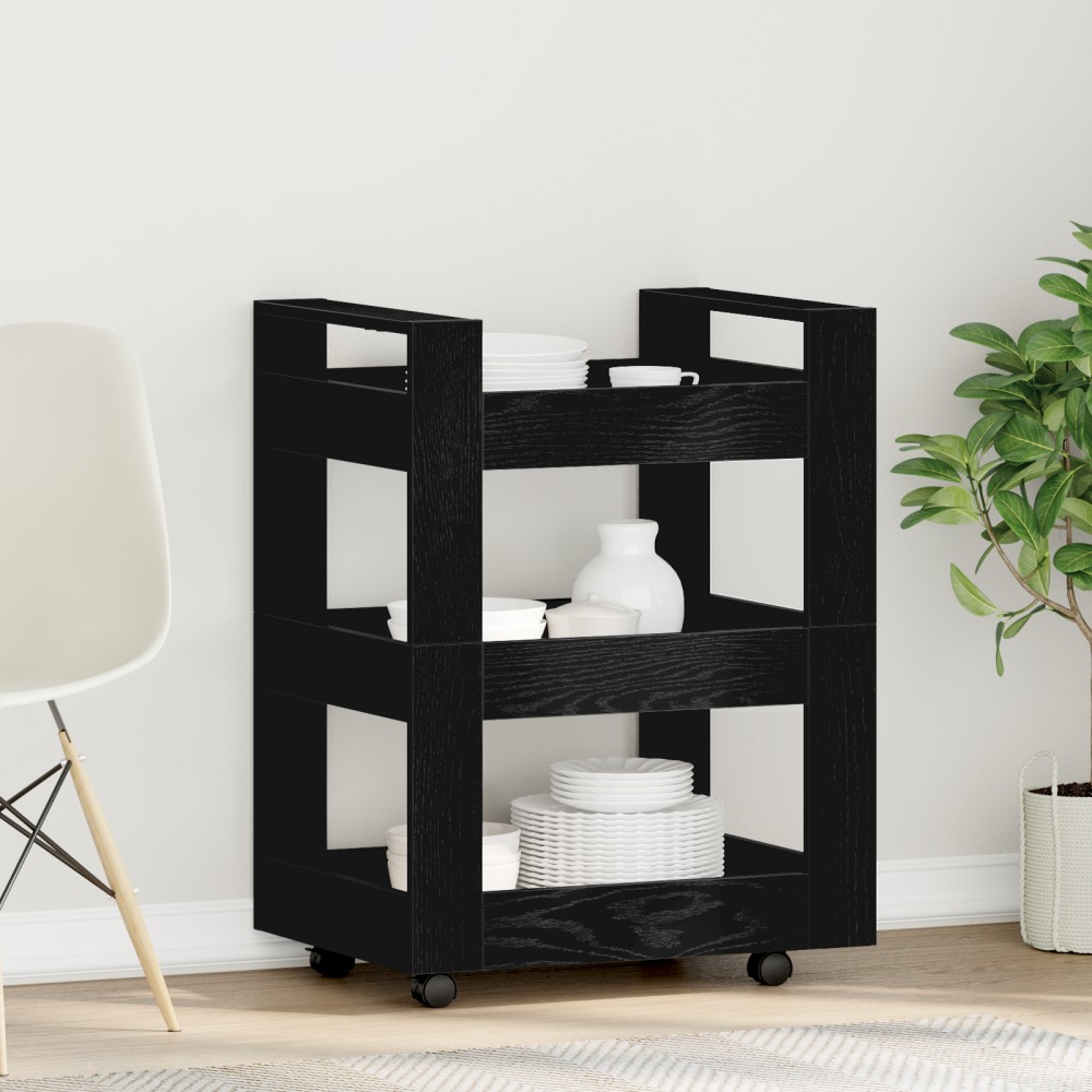 vidaXL Καρότσι Κουζίνας Μαύρη Οξυά 60x45x80cm Επεξεργασμένο Ξύλο 1 τεμ.