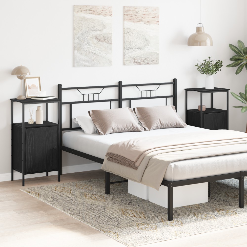 vidaXL Κομοδίνα 2 τεμ. Μαύρη Δρυς 41x31x80cm Κατασκευασμένο Ξύλο