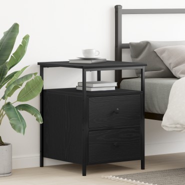 vidaXL Κομοδίνο Μαύρο Δρύινο 44x45x60cm Ξύλο MDF και Ατσάλι 1 τεμ.
