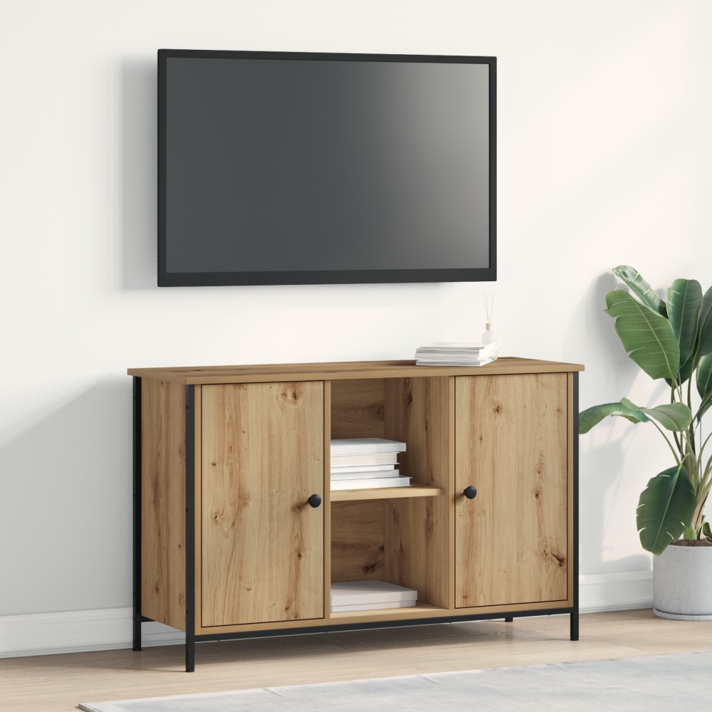 vidaXL Ντουλάπα Τηλεόρασης Μαύρη Δρυς 101x35x65cm Κατασκευασμένο από ξύλο και ατσάλι