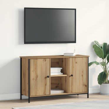 vidaXL Ντουλάπα Τηλεόρασης Μαύρη Δρυς 101x35x65cm Κατασκευασμένο από ξύλο και ατσάλι