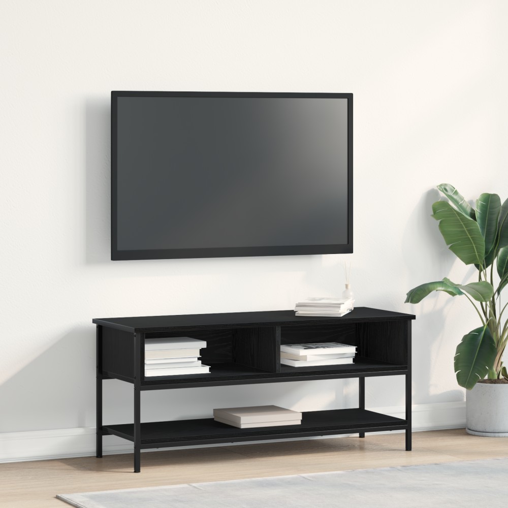 vidaXL Κάστρο τηλεόρασης Μαύρο Δρυς 100x35x45cm Επεξεργασμένο ξύλο και χάλυβας